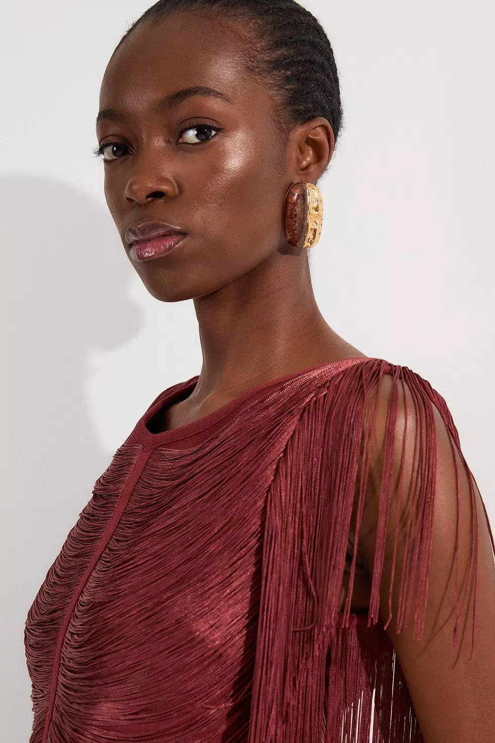 Draped Fringe Knitted Top | Karen Millen